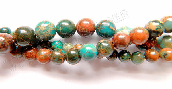 Dark Amazonite Brown Impression Jasper A  -  Smooth Round Beads  16"