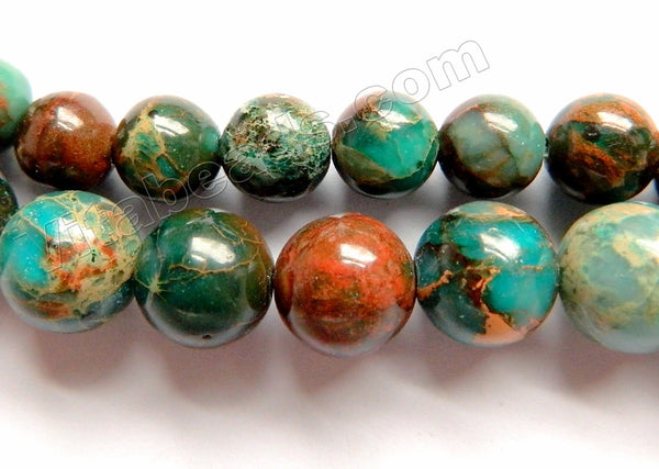 Dark Amazonite Brown Impression Jasper A  -  Smooth Round Beads  16"