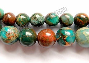 Dark Amazonite Brown Impression Jasper A  -  Smooth Round Beads  16"