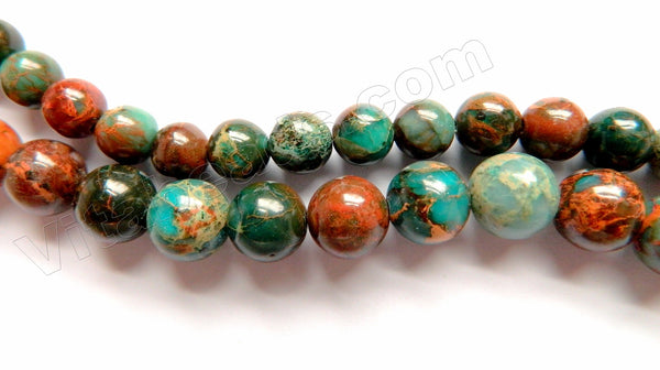 Dark Amazonite Brown Impression Jasper A  -  Smooth Round Beads  16"