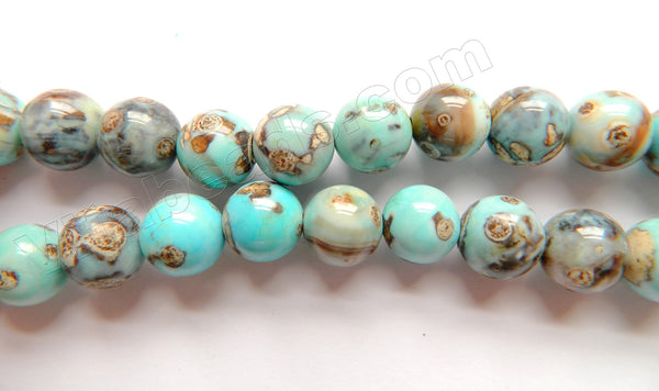 Aqua Ocean Impression Jasper A  -  Smooth Round Beads  15"