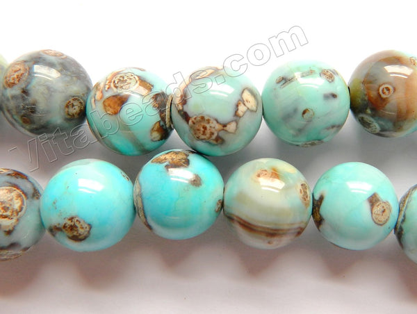 Aqua Ocean Impression Jasper A  -  Smooth Round Beads  15"