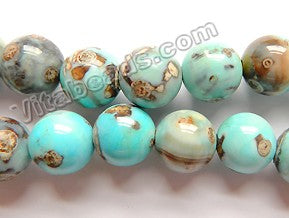 Aqua Ocean Impression Jasper A  -  Smooth Round Beads  15"