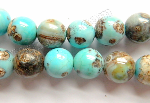 Aqua Ocean Impression Jasper A  -  Smooth Round Beads  15"