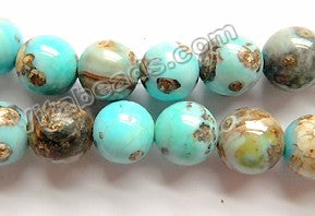 Aqua Ocean Impression Jasper A  -  Smooth Round Beads  15"