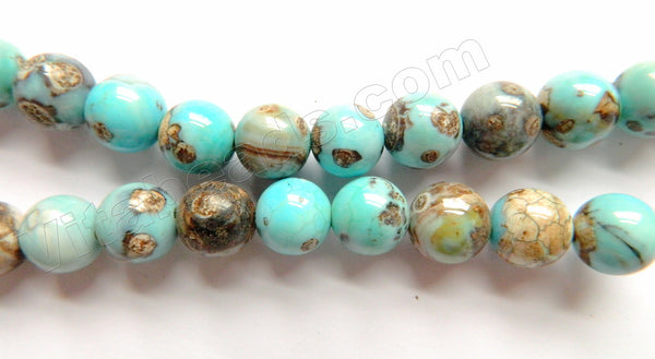 Aqua Ocean Impression Jasper A  -  Smooth Round Beads  15"