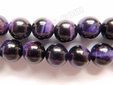Dark Purple Tiger Eye A  - Smooth Round Beads 16"