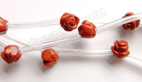 Red Jasper A -  Carved Rose Flower Beads  16"