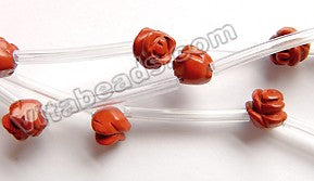 Red Jasper A -  Carved Rose Flower Beads  16"