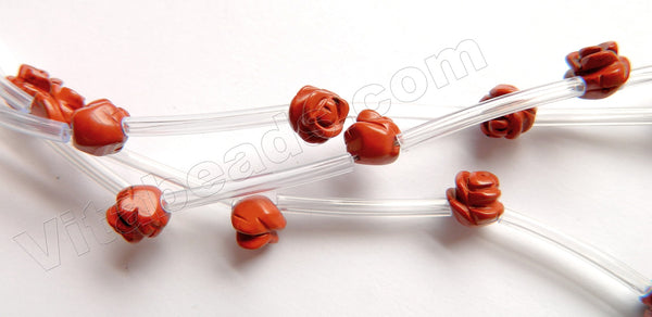 Red Jasper A -  Carved Rose Flower Beads  16"