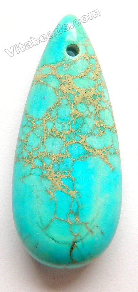 Aqua Impression Jasper  Smooth Long Teardrop Pendant - Top Center Drilled