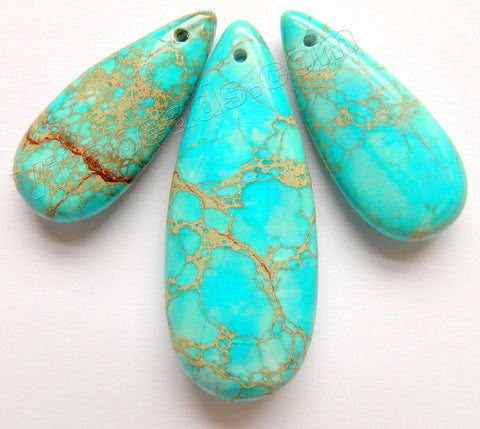 Aqua Impression Jasper   3 pieces Smooth Long Teardrop Pendant Set