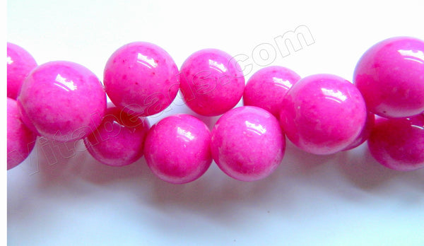 Deep Fuchsia Mashan Jade  -  Big Smooth Round Beads  16"