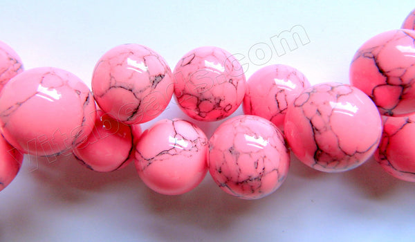Hot Pink Turquoise w/ Matrix  -  Big Smooth Round Beads  16"