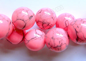 Hot Pink Turquoise w/ Matrix  -  Big Smooth Round Beads  16"