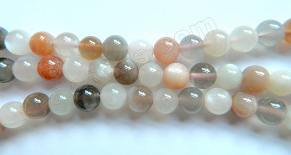 Grey Pink White Moonstone Mixed AAA  -  Smooth Round Beads  16"