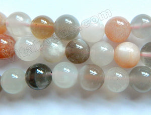 Grey Pink White Moonstone Mixed AAA  -  Smooth Round Beads  16"