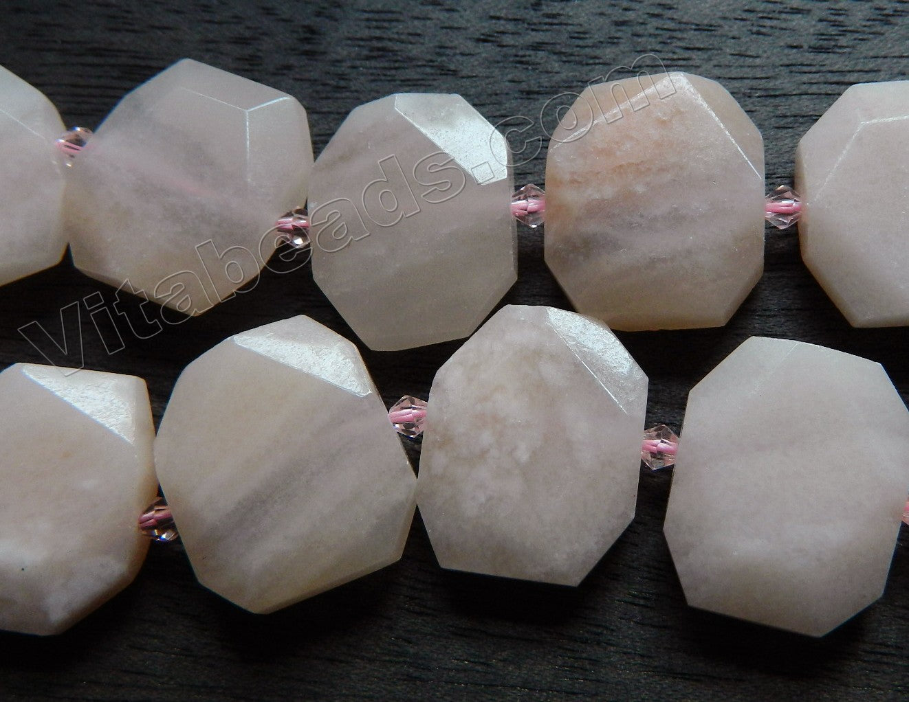 Pink Aventurine Natural A  -  Center Drilled Faceted Rectangles w/ Spacer  16"