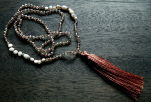 Long Chained Tassel Necklace w/ Smoky Crystal &. FWP
