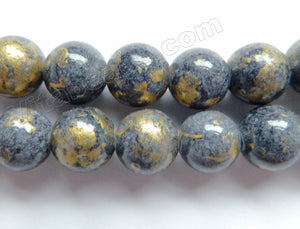 Light Iolite Blue Mashan Jade w/ Gold Foil   -  Smooth Round Beads 16"
