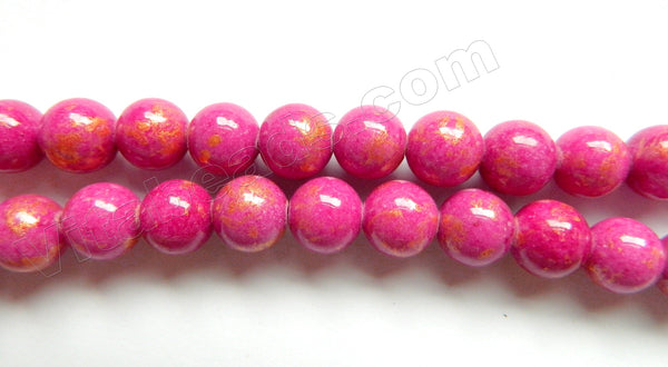 Fuchsia Mashan Jade w/ Gold Foil   -  Smooth Round Beads 16"