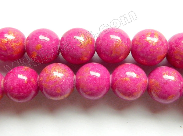 Fuchsia Mashan Jade w/ Gold Foil   -  Smooth Round Beads 16"