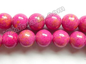 Fuchsia Mashan Jade w/ Gold Foil   -  Smooth Round Beads 16"