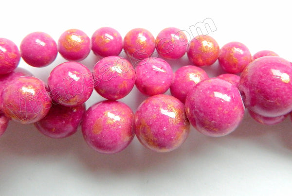 Fuchsia Mashan Jade w/ Gold Foil   -  Smooth Round Beads 16"