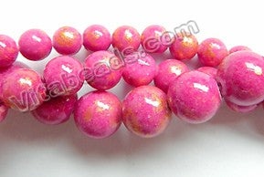 Fuchsia Mashan Jade w/ Gold Foil   -  Smooth Round Beads 16"