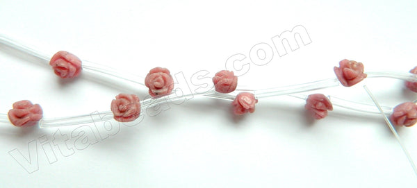 Pink Rhodonite  -  Carved Rose Flower Beads  16"