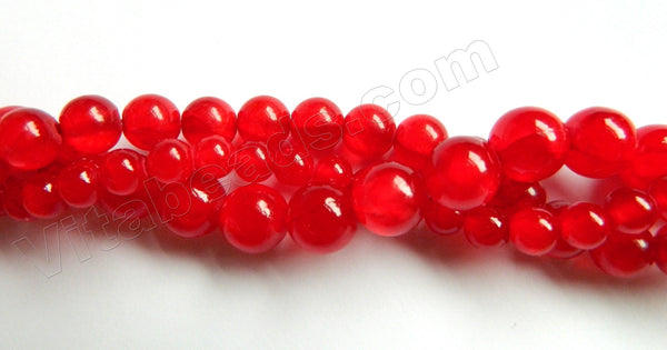 Deep Red Semi Transparent Jade  -  Smooth Round Beads  16"