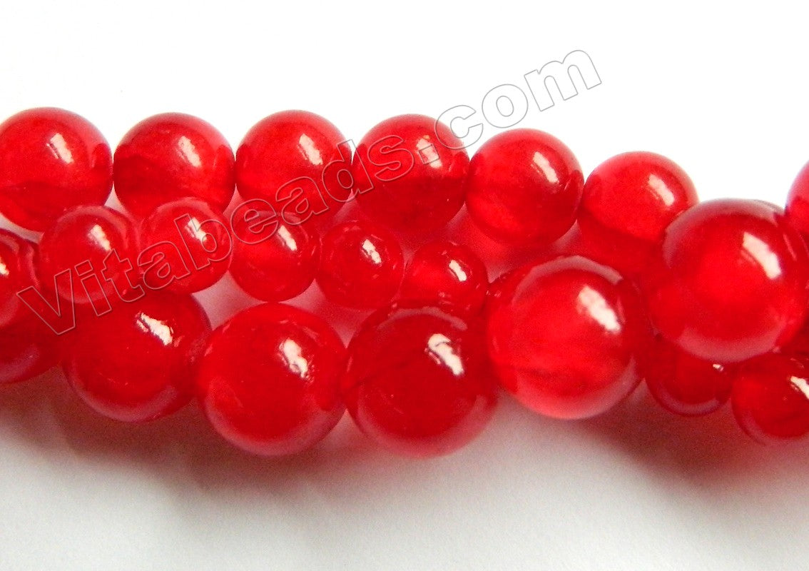 Deep Red Semi Transparent Jade  -  Smooth Round Beads  16"