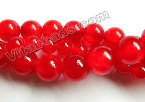 Deep Red Semi Transparent Jade  -  Smooth Round Beads  16"