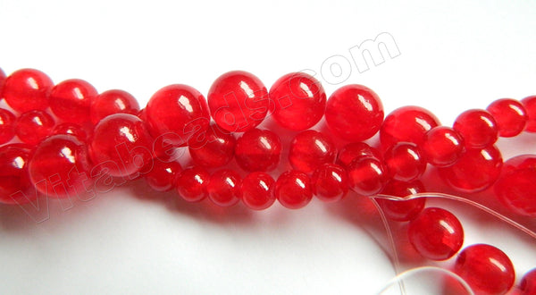 Deep Red Semi Transparent Jade  -  Smooth Round Beads  16"