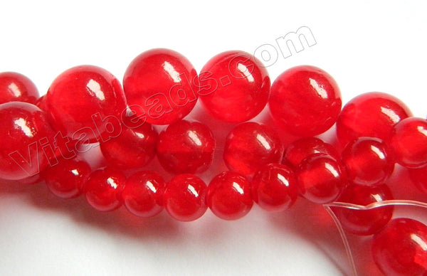 Deep Red Semi Transparent Jade  -  Smooth Round Beads  16"