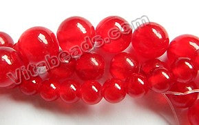 Deep Red Semi Transparent Jade  -  Smooth Round Beads  16"