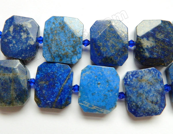 Lapis Lazuli Natural A  -  Center Drilled Faceted Rectangles w/ Spacer  16"