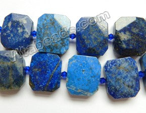 Lapis Lazuli Natural A  -  Center Drilled Faceted Rectangles w/ Spacer  16"