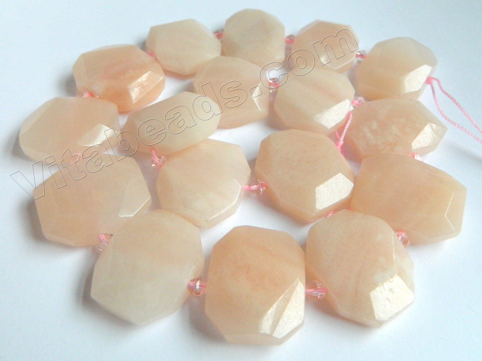 Pink Aventurine Natural A  -  Center Drilled Faceted Rectangles w/ Spacer  16"