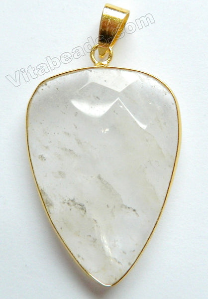 Pendant - Faceted Point Long Drop w Gold Bail Rock Crystal