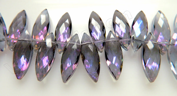 Mystic Purple Peacock Crystal   -  Faceted Marquise Top Drilled  6"