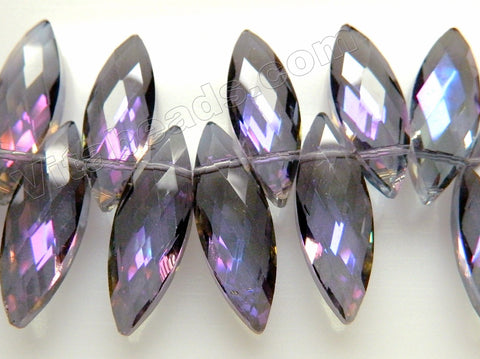 Mystic Purple Peacock Crystal   -  Faceted Marquise Top Drilled  6"