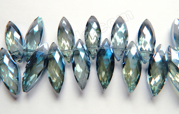 Mystic London Blue Crystal   -  Faceted Marquise Top Drilled  6"