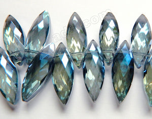Mystic London Blue Crystal   -  Faceted Marquise Top Drilled  6"