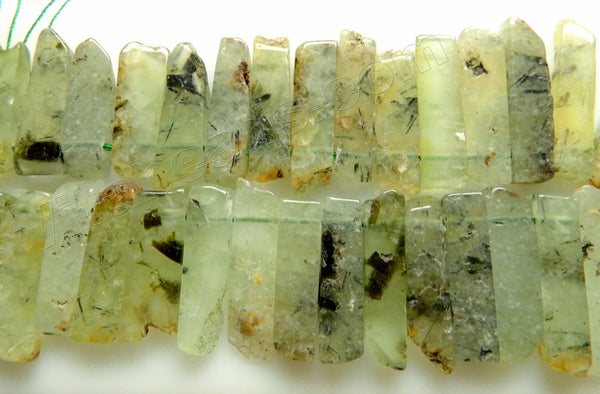 Prehnite Natural  AA  -  Graduated Top-drilled Long Rectangle Slabs  16"
