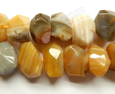 Yellow Botswana Agate A  -  Machine Cut Center Drilled Nuggets 16"
