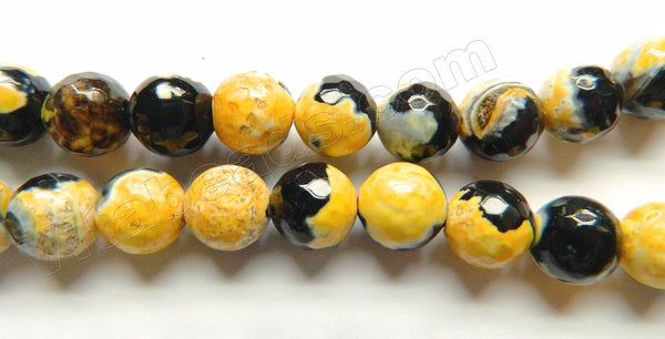 Lemon Yellow Black Mixed Fire Agate  -  Faceted Round  15"