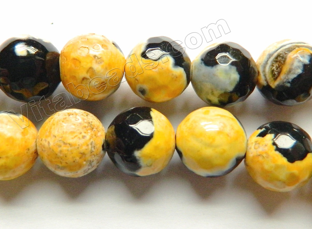 Lemon Yellow Black Mixed Fire Agate  -  Faceted Round  15"