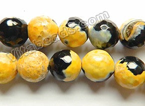 Lemon Yellow Black Mixed Fire Agate  -  Faceted Round  15"