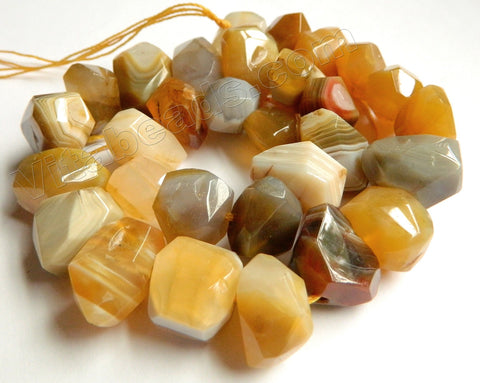 Yellow Botswana Agate A  -  Machine Cut Center Drilled Nuggets 16"